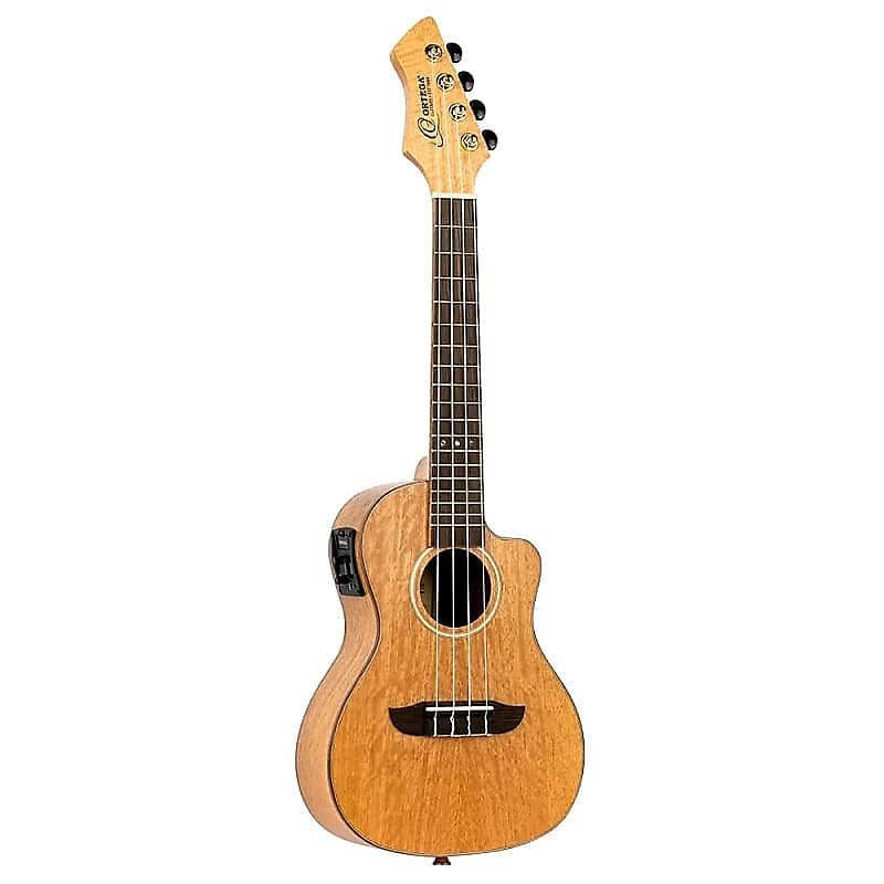 Ukulélé de concert A/E Ortega Guitars RUMG-CE Horizon Series en satin naturel avec housse de transport et vidéo